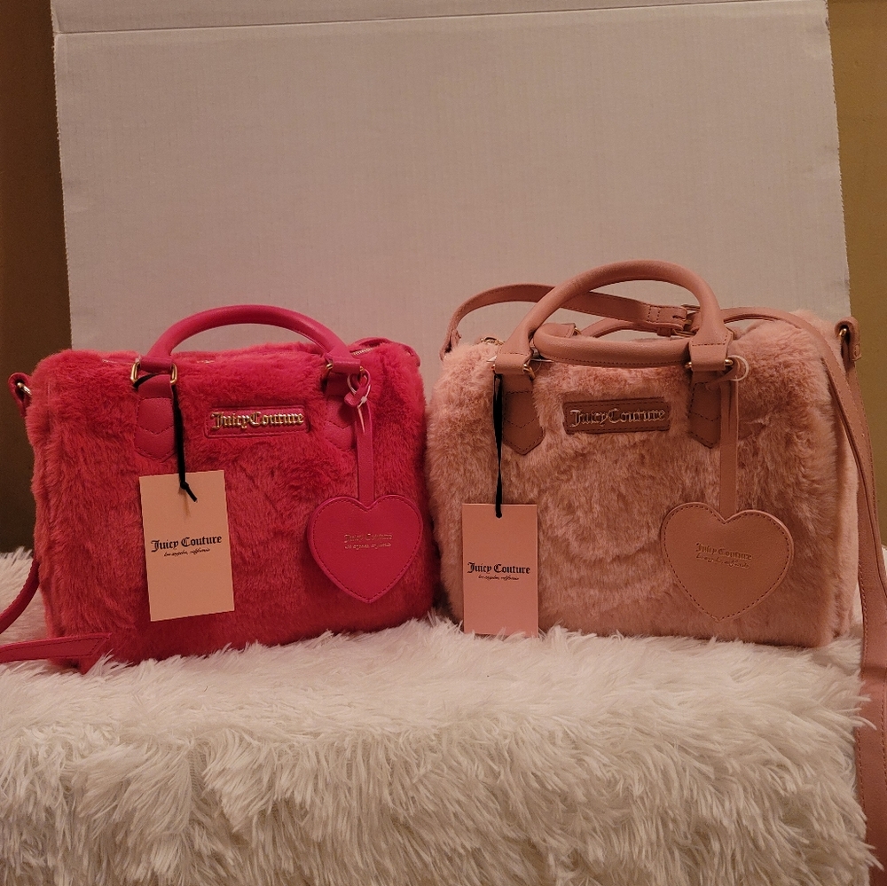 Juicy Couture Faux Fur Taffy  Pale Pink Satchel Bag & Free Love Fluffy Satchel